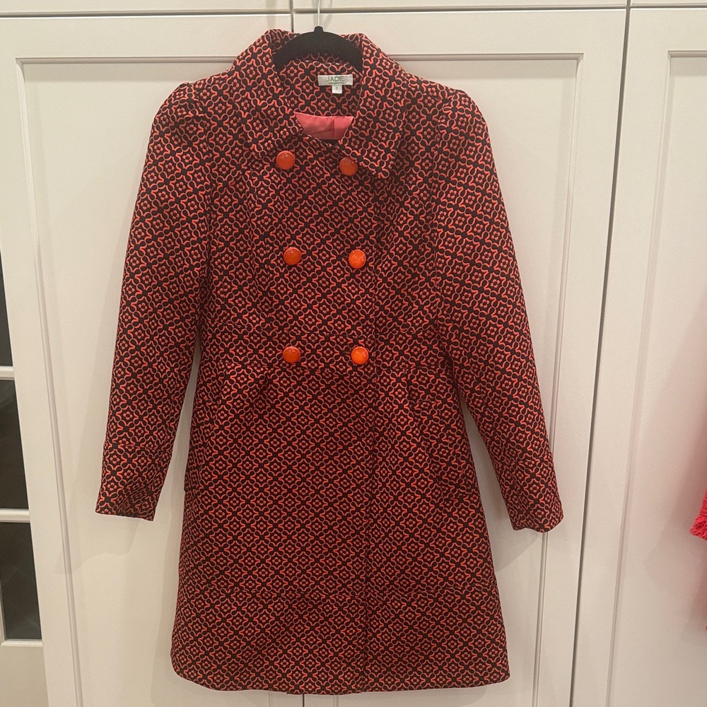 Chic Red Patterned Trench Coat